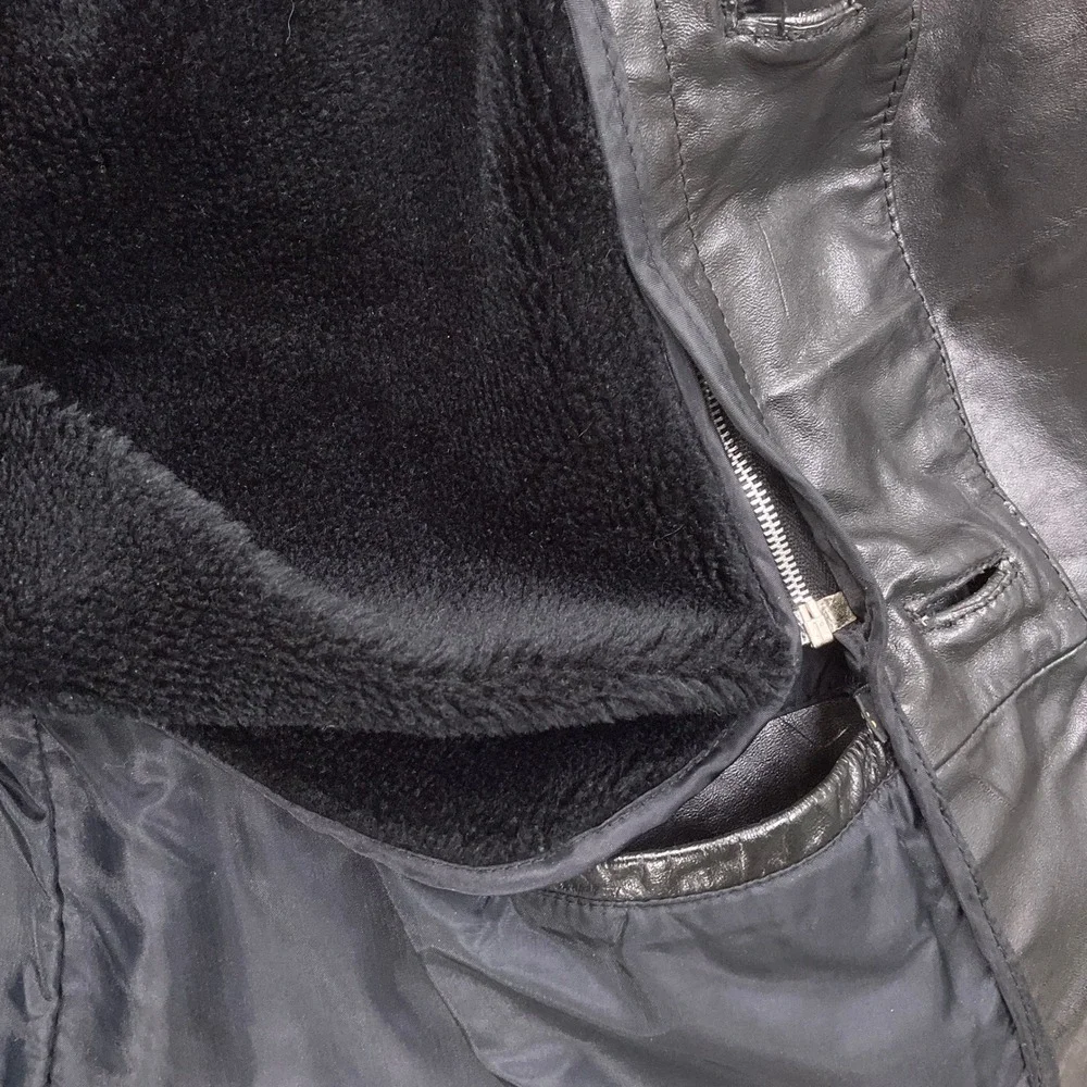 Bermans‎ Leather Jacket Mens 46 Black Lined Faux Fur Retro Car Coat Jacket